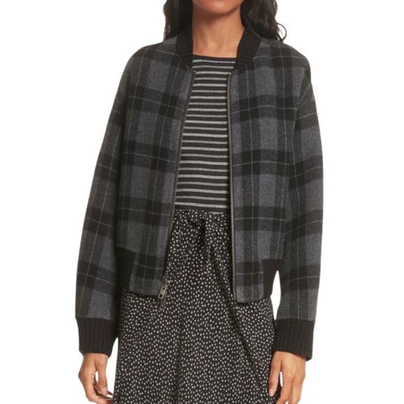vince plaid bomber jacket